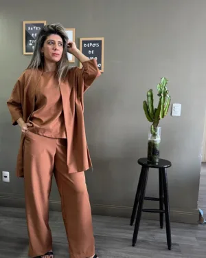 Kimono Cristina em Tecido Marrent Capuccino